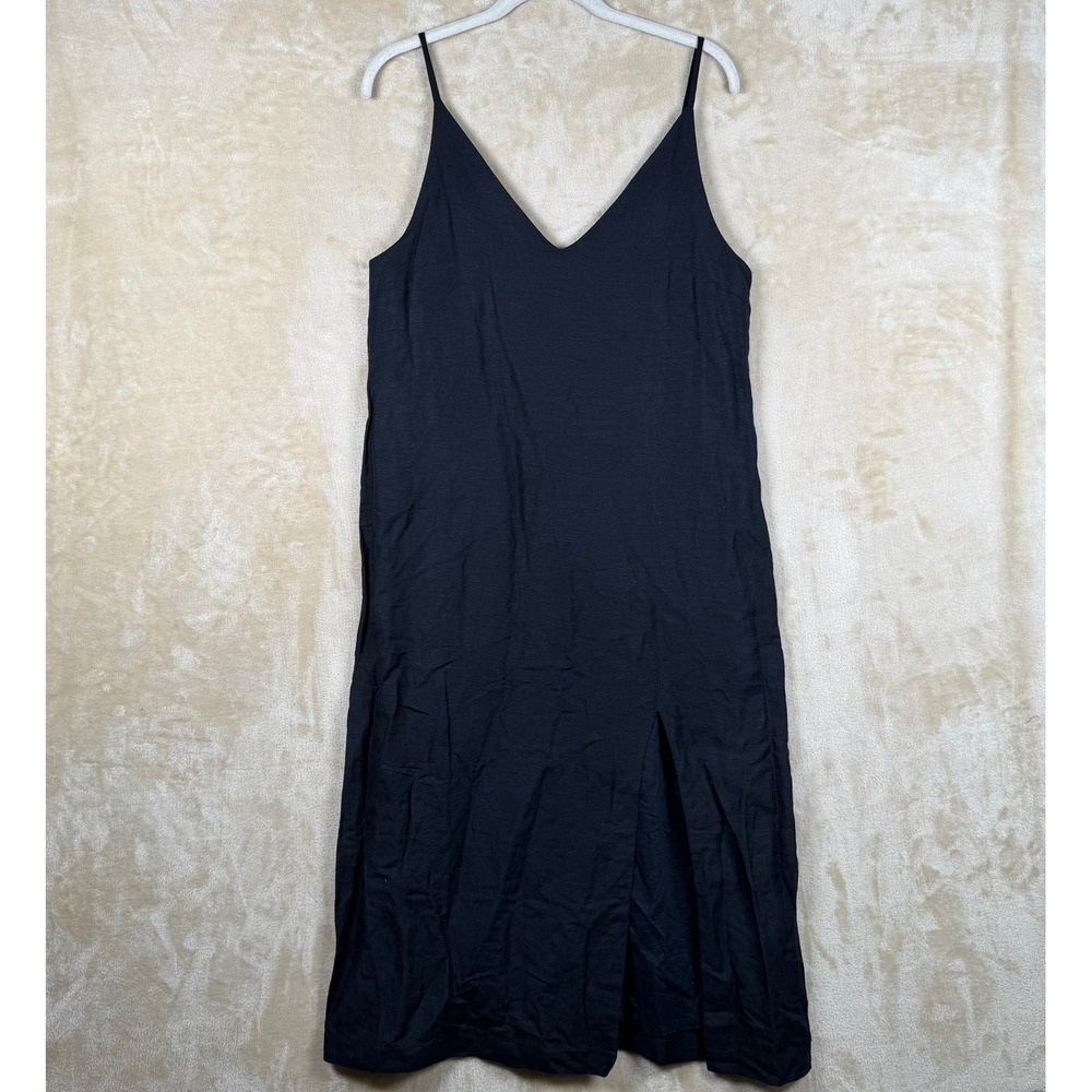 Seafolly Beach NWT Edit Black Linen Blend Slip Dress V-Neck Midi Womens M Chic